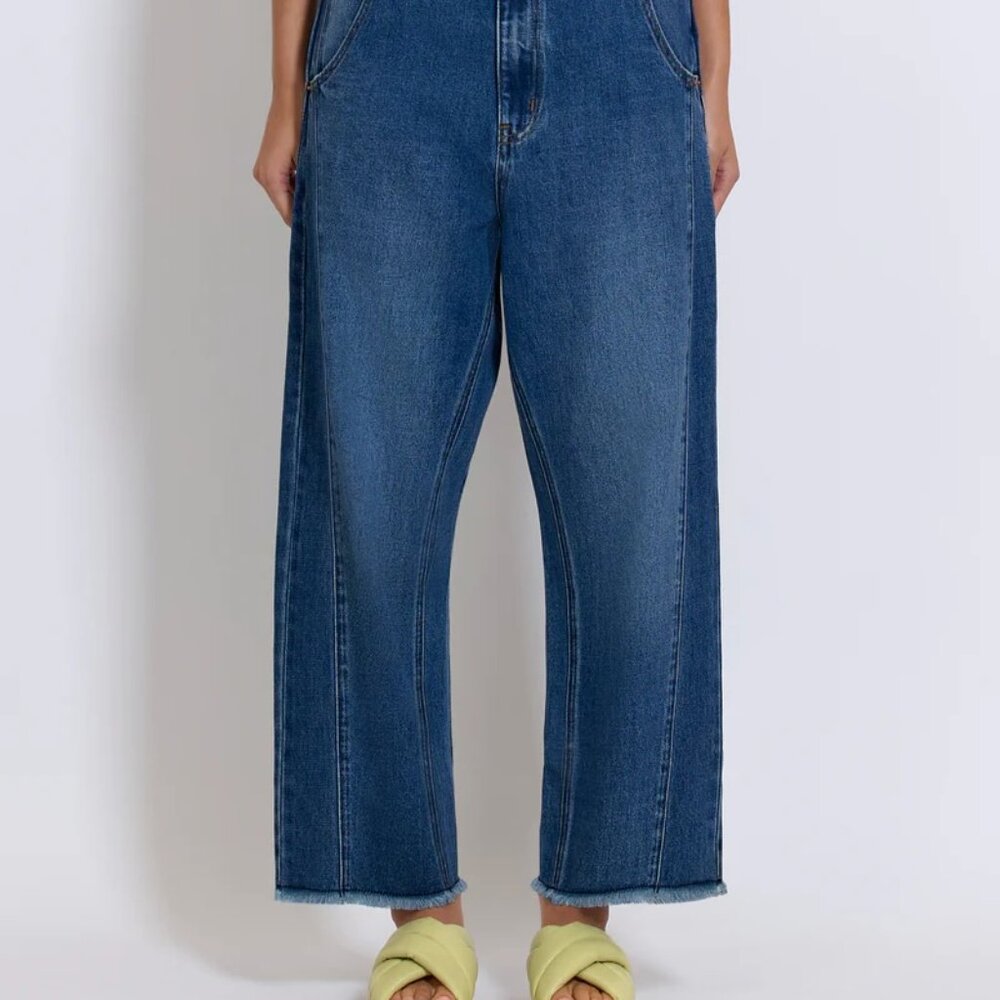 Roucha Delvaux Blue Wash Cropped Barrel Jeans Size D (US 14/16)